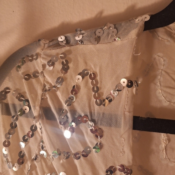 Sequin Tie-Front Sheer Creme Crop Top - Picture 2 of 12